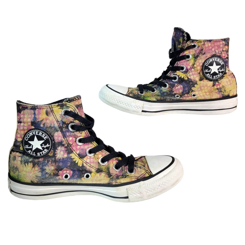 Converse All Star Shoes 5 Pink Yellow Daisy Flower Retro Faded High Tops Womens